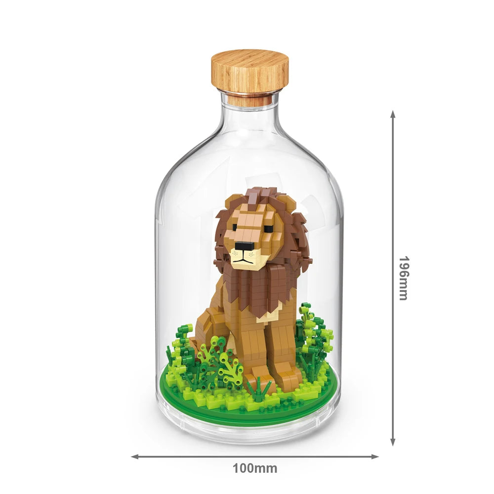 Idea Animal In A Bottle Micro Diamond Block Tiger Lion Koala Alpaca Bear Construction Bricks Model Educational Toys Nanobricks