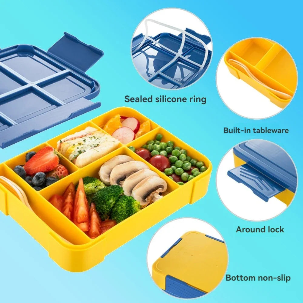 1PC Blue 1330ML Food Grade Sealed Bento Box for Children and Students, for Adults/Kids/Toddler with Tableware Sauce Lunch Box