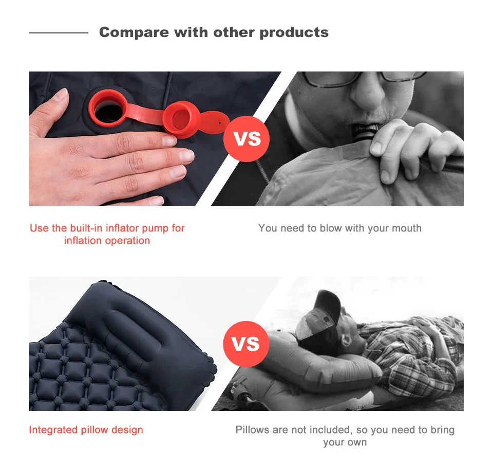 Camping Air Mattress with Built-in Pump - Ultralight Inflatable Sleeping Pad for Hiking Backpacking Travel Comfort