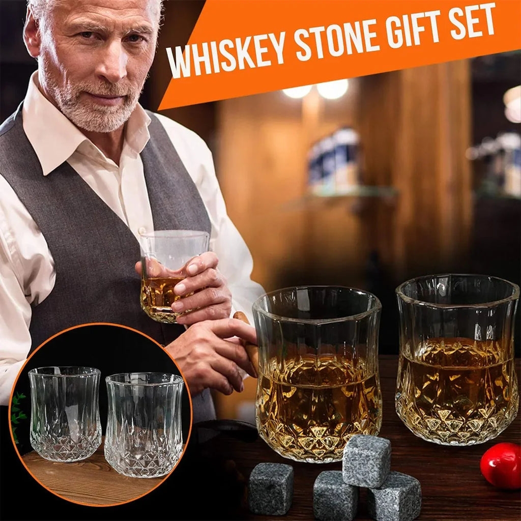 Whiskey Stones Gift Set,8 Whiskey Stones,2 Glasses,Ice Tongs,Reusable Whiskey Stones,Men's Gift Father's Day Gift,Bar Party Kit