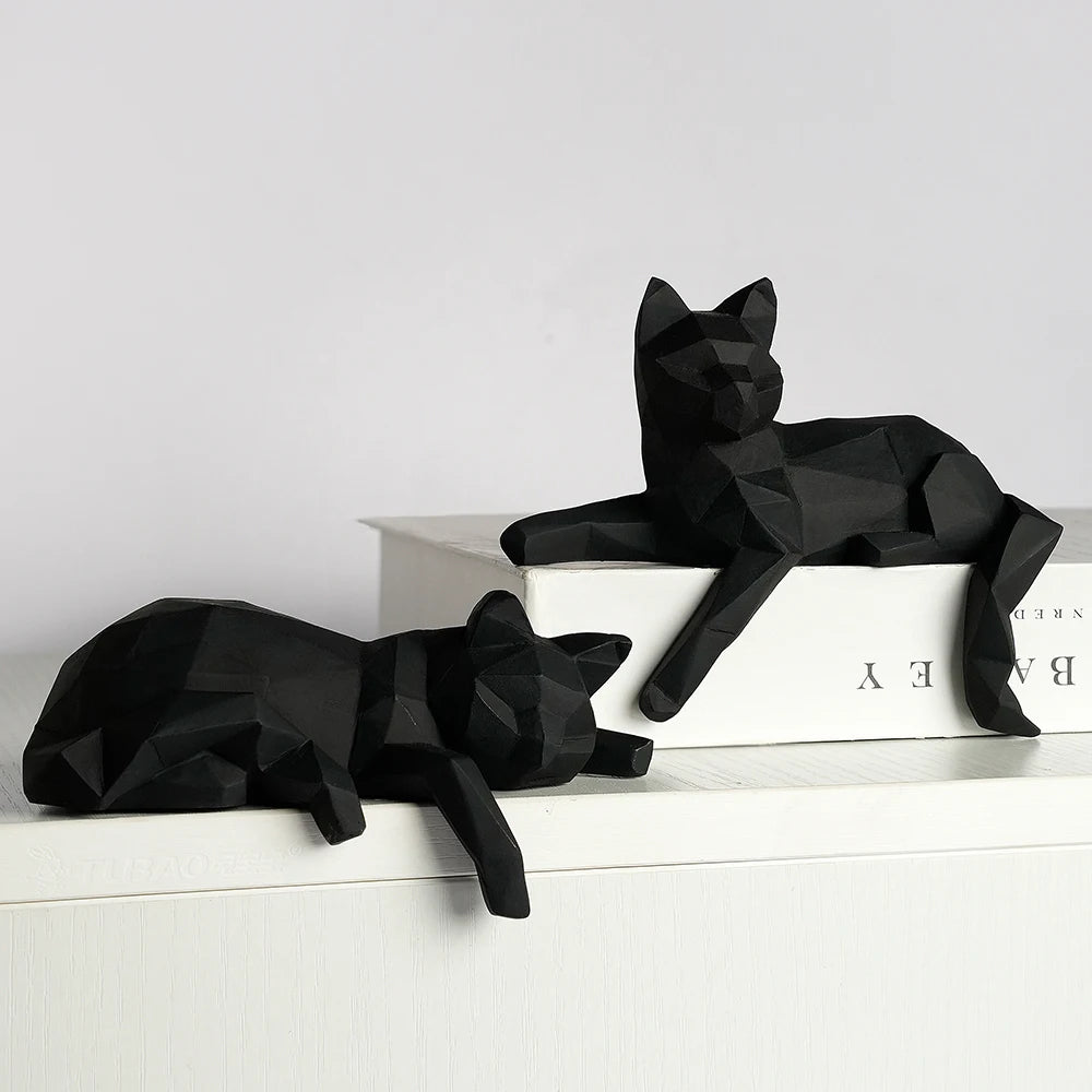 1 Set of Cat Sculptures, Geometric Faceted Animal Sculptures, Resin Crafts, Living Room Home Design Creative Ornaments, Lazy Cat Statue Ornaments