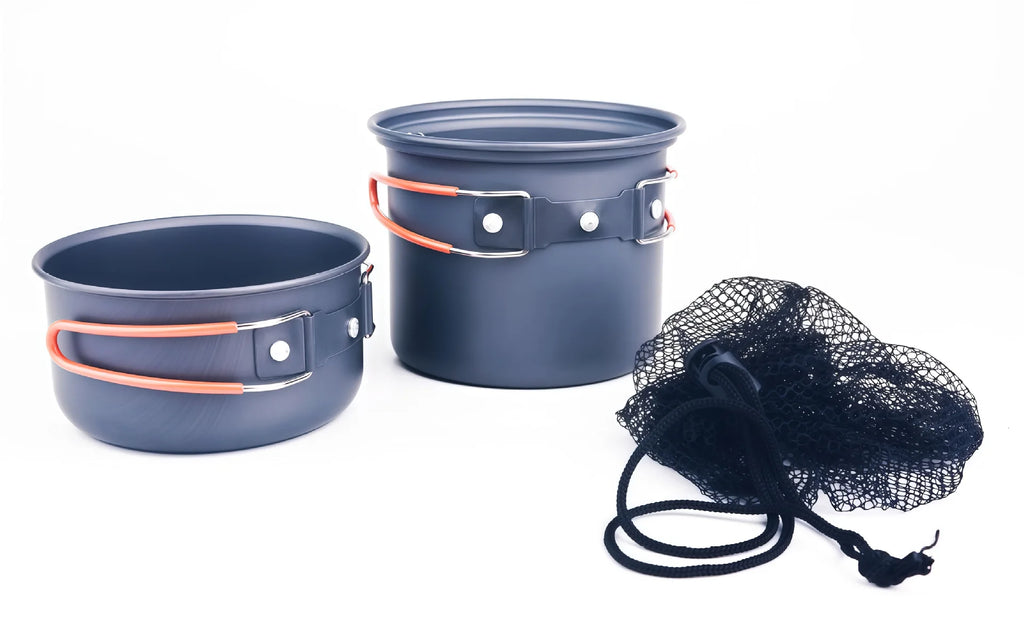 Outdoor Gray Durable Camping Pot Outdoor Cooking Gear Portable Cookware Hard Anodized Aluminum Ultralight Cookware Set