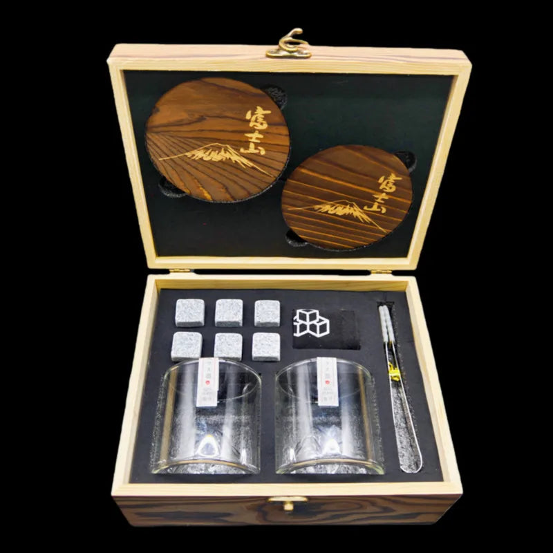 Whiskey Stones Gift Set,2 Glasses,6 Whiskey Stones,Ice Tongs,Reusable Whiskey Glasses,Men's Gift Father's Day Gift,Bar Party Kit