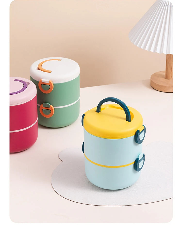 Cartoon Bento Box for Kids School Food Storage Container Microwavable Portable Picnic Basket Round Lunchbox with Handle