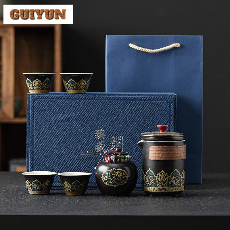 Outdoors Tea Ceremony Set Portable 1 Pot of 4 Cups Travel Gift Box Tool Luxury Chinese Porcelain Sets Full British Cup European
