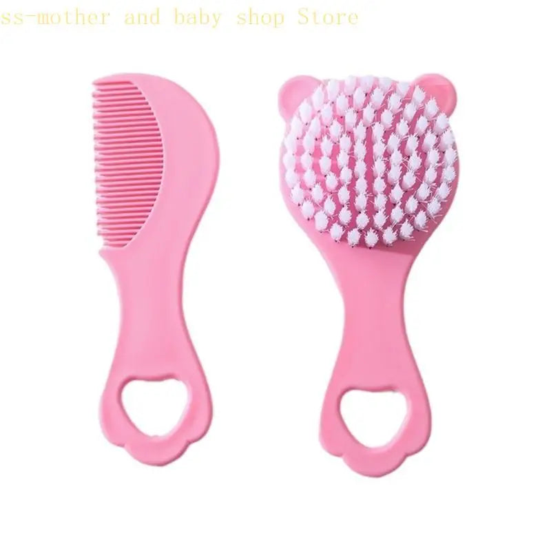 Baby Hair Brush and Comb Set for Newborns Gentle Detangling Soft Bristles Cradle Cap Care Cartoon Bear Design Kids Travel