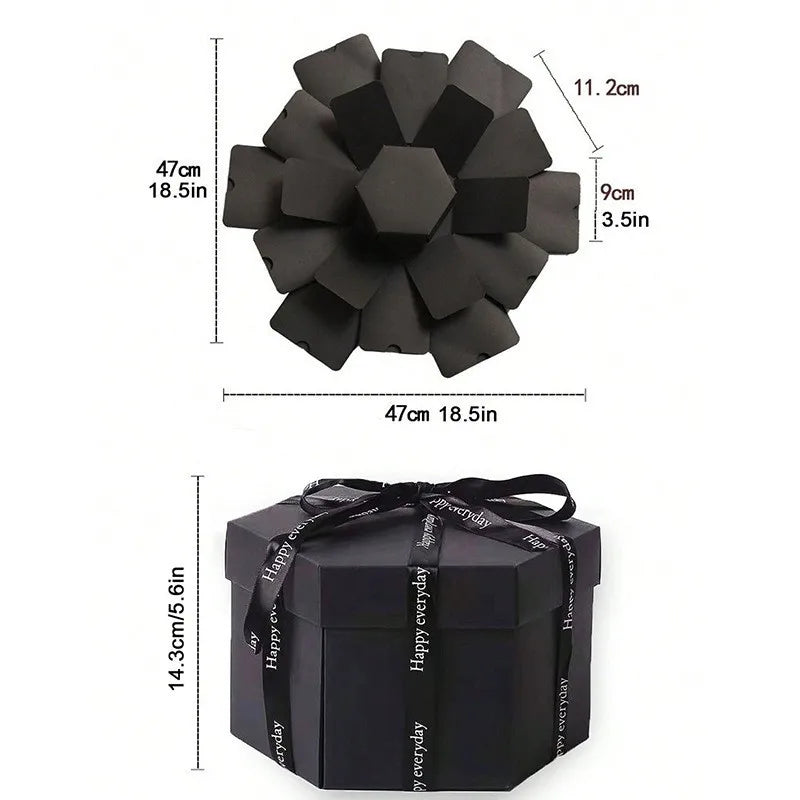 1 Set Hexagonal Gift Box Handmade DIY Photo Album Explosion Box Black Rose Wrapping Box Birthday Party Valentine's Day Gift Box