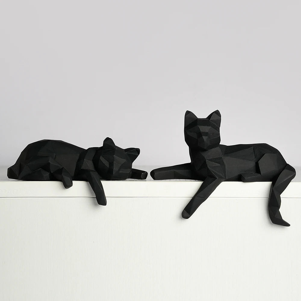 1 Set of Cat Sculptures, Geometric Faceted Animal Sculptures, Resin Crafts, Living Room Home Design Creative Ornaments, Lazy Cat Statue Ornaments