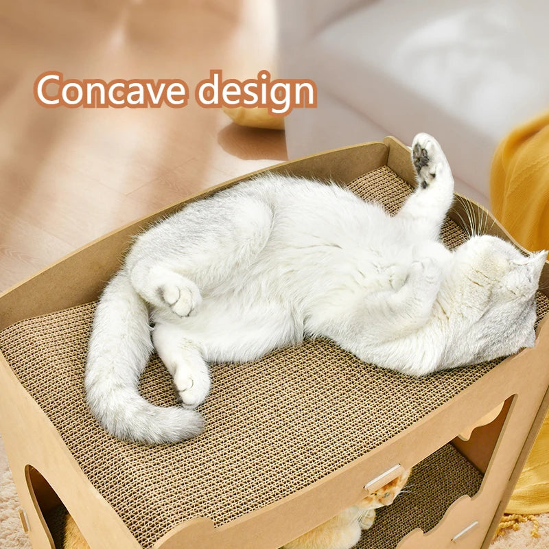Cat House Wooden House with Scratching board Cardboard Durable cat scrtcher cat scratching lounge cat bed