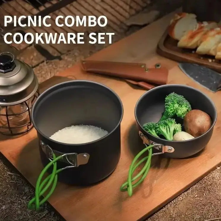 Outdoor camping cooking set kitchen supplies hard aluminum alloy material cookware set hiking and picnic equipment