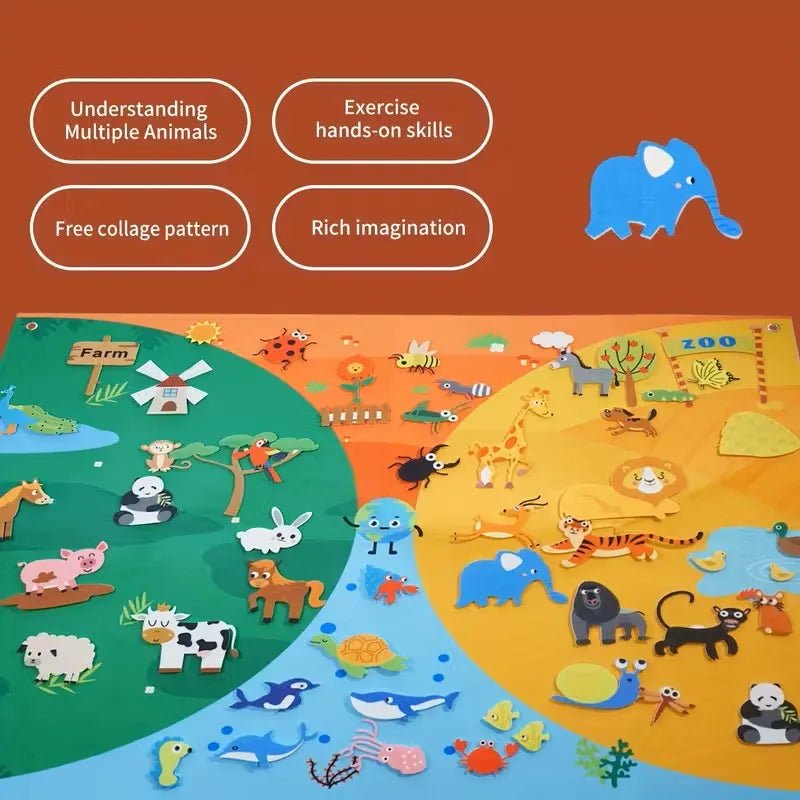 Farm Animals Felt Story Busy Board 4 IN 1 Themed Storytelling Farm Sea Zoo Vehicle Early Learning Interactive Wall Hanging Gifts