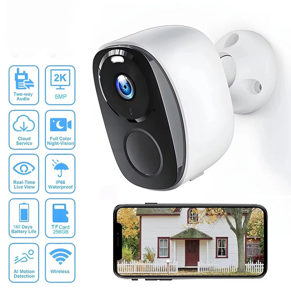 Security Cameras Wireless Outdoor, 2K Battery Powered WiFi Camera AI Motion Siren Spotlight, Color Night Vision, IP66 Waterproof
