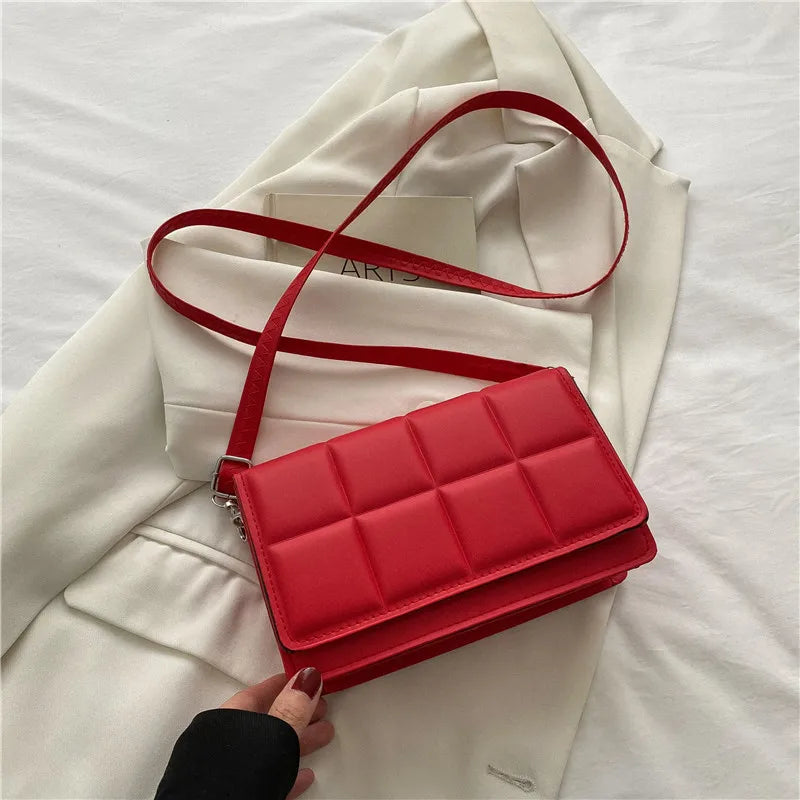 Trendy Classic Solid-Colour Minimalist Fashion Handbag Popular New Style Compact Square Bag PU Handheld Crossbody Shoulder Bag