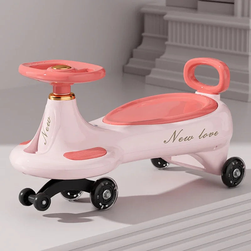 Kids Wiggle Car Ride On Toy with Music & Light Anti-Tip Design 360° Swivel Wheels Storage for Boys Girls Outdoor Playground