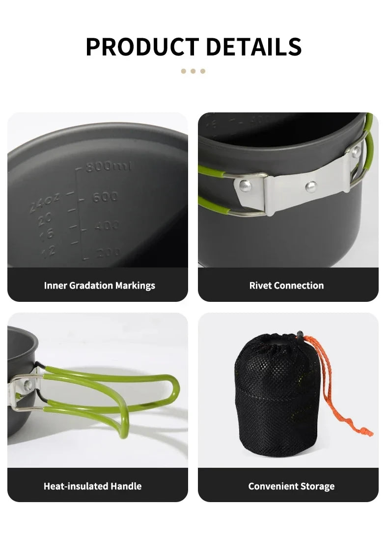 Outdoor camping cooking set kitchen supplies hard aluminum alloy material cookware set hiking and picnic equipment