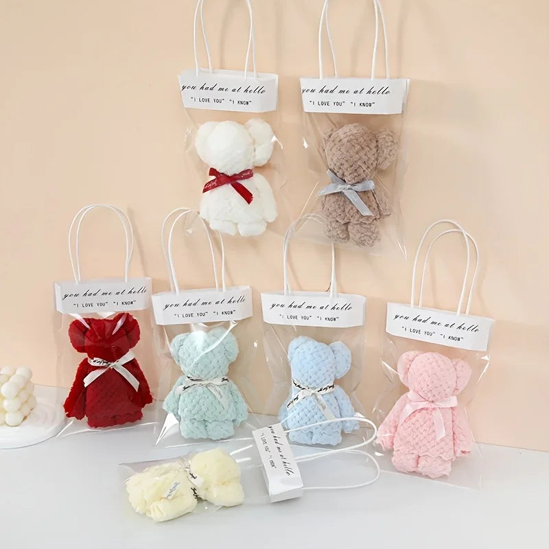 20pcs/10SET Teddy Bear Towel Gift Set, Wedding Companion Gift, Comes with Transparent Bag  Suitable for Christmas, Birthday