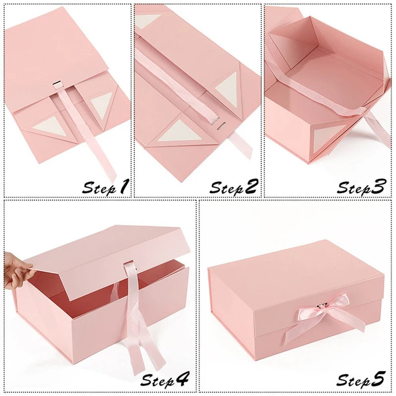 1 Set 23cm Luxury Ribbon Gift Box with Lafite Grass Bronzing Envelope Greeting Card Storage Party Wedding Souvenir Packaging ZYF