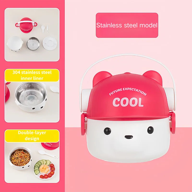 1000ml Cartoon Kids Bento Box For School Camping Students Cute Bear Lunch Box For Children Sandwich Fruit Food Storage Container