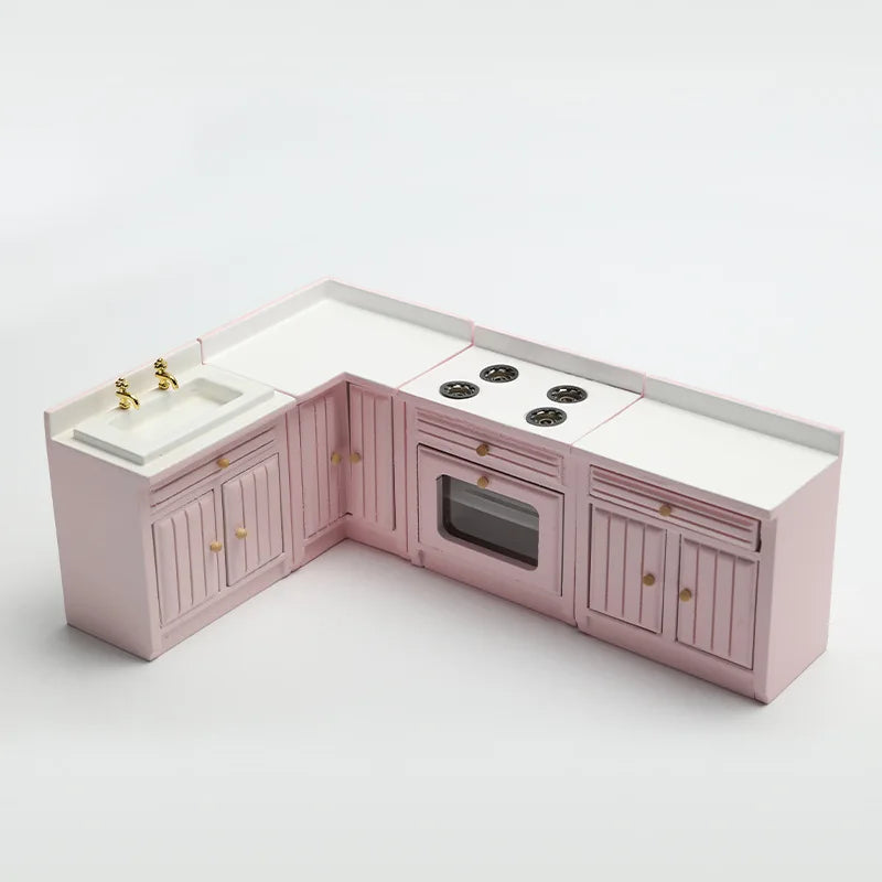 Dollhouse Mini Cooking Table Sink Counter Set Cabinets Combination 1:12 Miniature Kitchen Miniature Models Home Decor Figurines