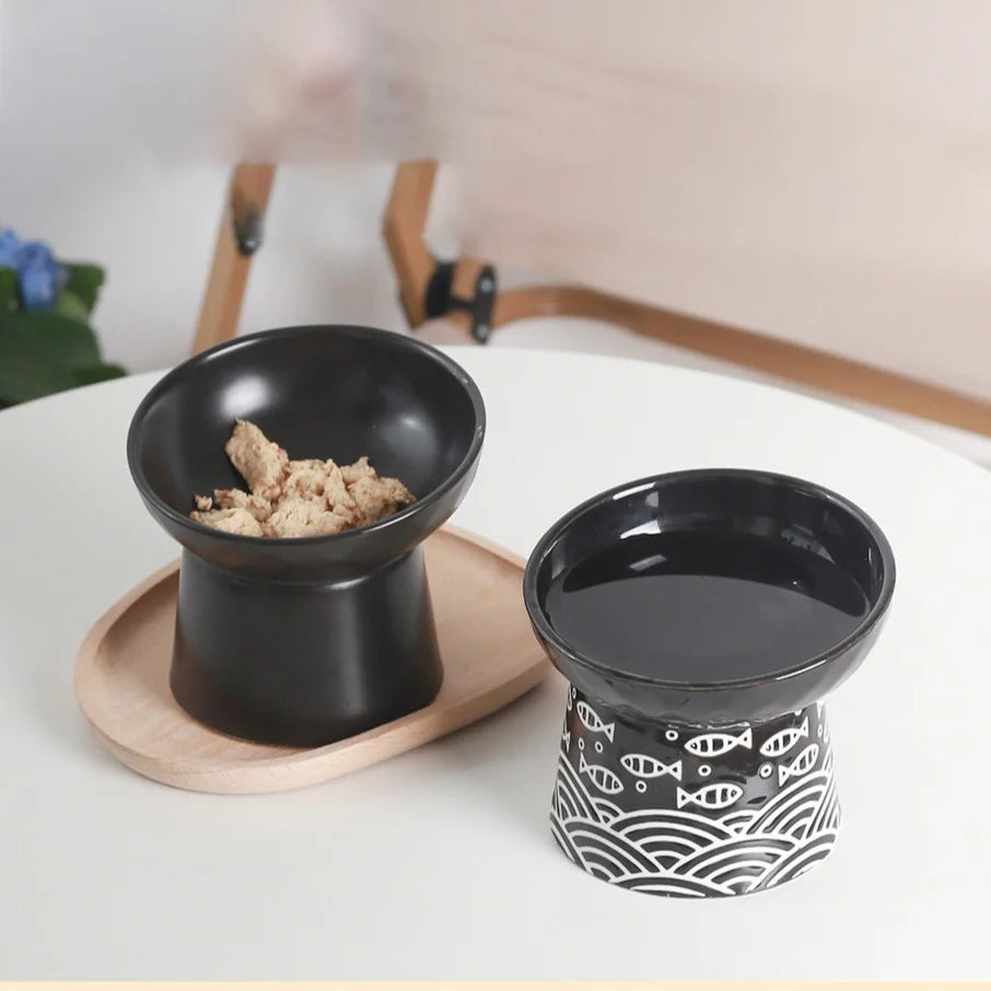 Ceramic Raised Cat Bowl  Elevated Neck Protection Ergonomic Durable Cutlery for Food Water Cute Dog Bowl ﻿