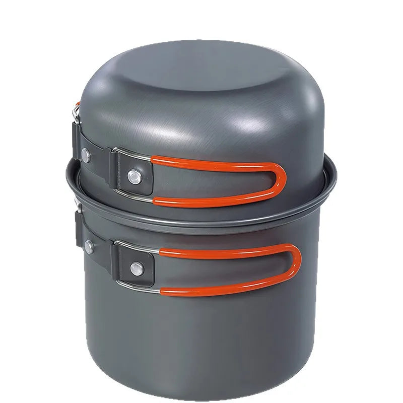 Outdoor Gray Durable Camping Pot Outdoor Cooking Gear Portable Cookware Hard Anodized Aluminum Ultralight Cookware Set