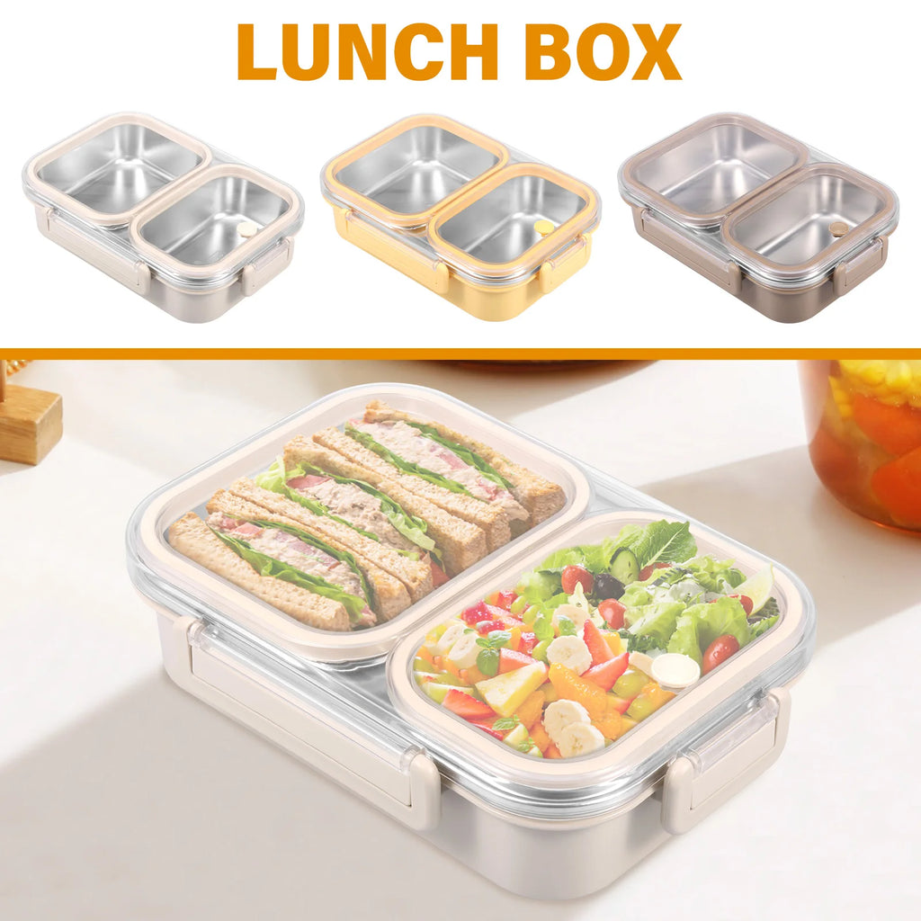 Bento Lunch Box Metal Food Box Kid Student High Capacity Microwae Food Storage Containers Portable Leakproof Office School Camp