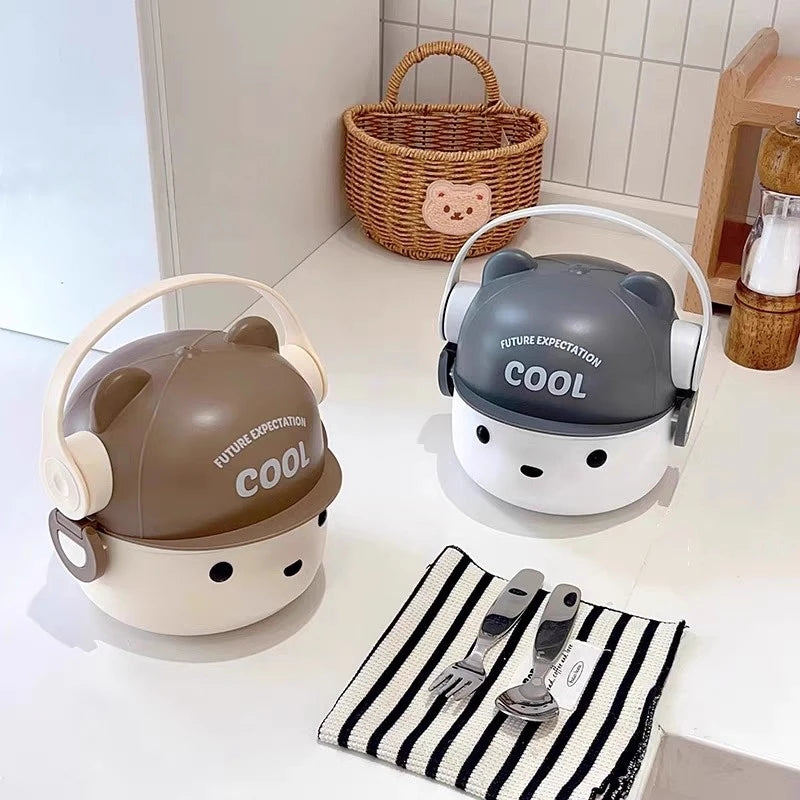 1000ml Cartoon Kids Bento Box For School Camping Students Cute Bear Lunch Box For Children Sandwich Fruit Food Storage Container