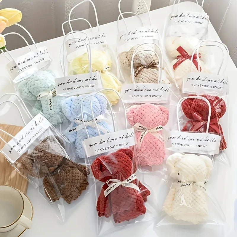 20pcs/10SET Teddy Bear Towel Gift Set, Wedding Companion Gift, Comes with Transparent Bag  Suitable for Christmas, Birthday