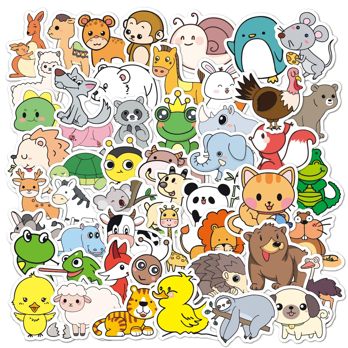 50 cartoon animal stickers, suitable for bedrooms, stationery, scrapbooks, laptops, refrigerators, suitcases, and mobile phones