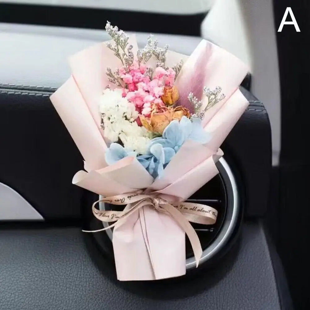 Valentine's Day Dried Flowers Bouquet Auto Perfume Air Vent Clip Mini Bouquet Eternal Flower Car Interior Ornament Holiday Gifts