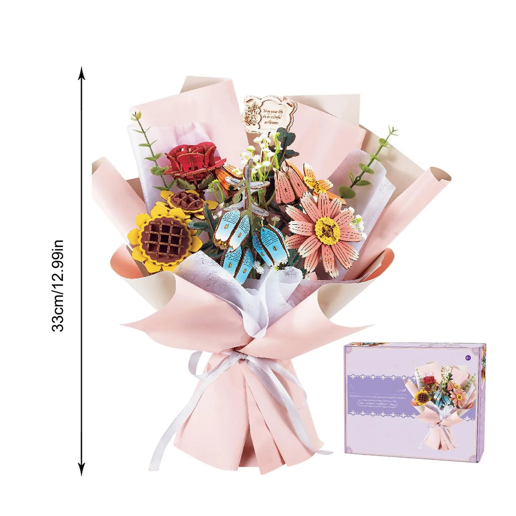 Diy Wooden Flower/Assembled Bouquet Set Handmade Gift Puzzle Bouquet Assembly Toy Valentine'S Day Gift For Girlfriend Boyfriend