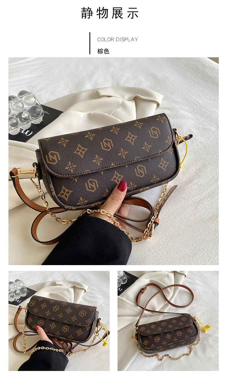 Fashionable retro printed small square bag; versatile single shoulder bag; crossbody bag under the arm.