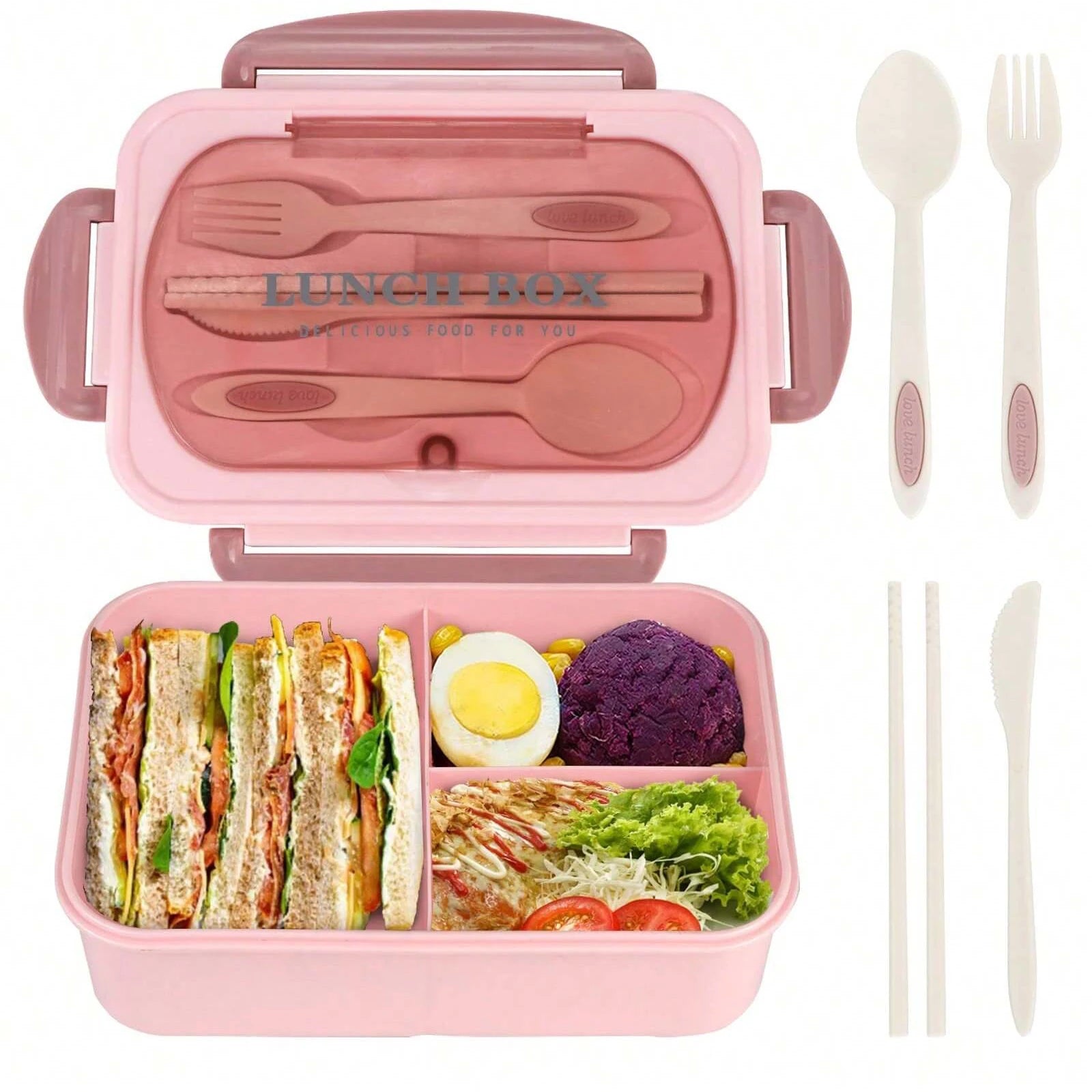 Bento Box Adult Lunch Box, Containers For Adults Men Women With 4 Compartments, Lunchable Food Container Back To School