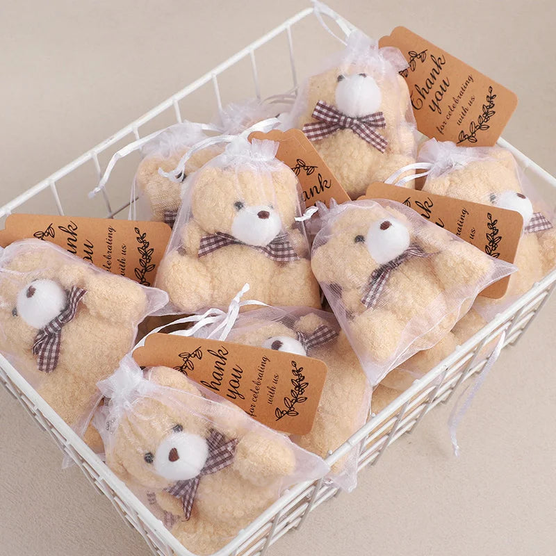 10-30Sets Bear Gift with Organza Bag Thank You Card for Baby Shower Wedding Decoration Supplies Kids Birthday Party Guest Gift