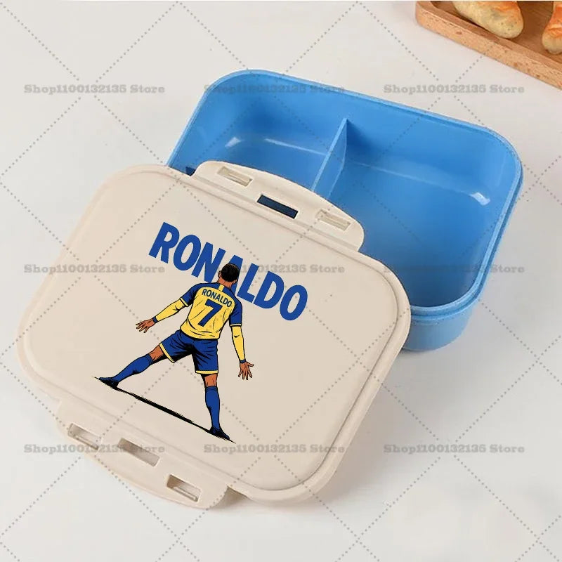 Football Star Ronaldos Bento Lunch Box Kawaii Portable Bento Boxs Student Hermetic Food Crisper Single Layer Capacity Kids Gift