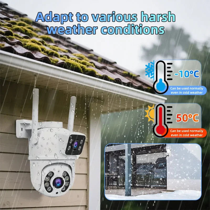 WiFi Security Camera 6MP HD PTZ IP68 Camera Outdoor Dual Lens Dual Screen Auto Tracking Two-Way Voice Audio Video Surveillance