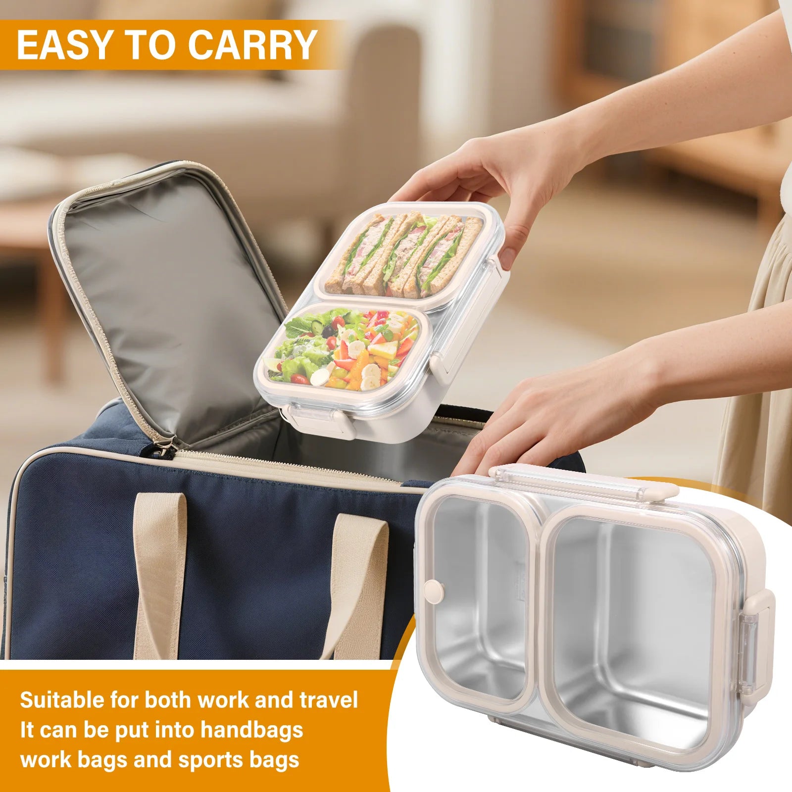 Bento Lunch Box Metal Food Box Kid Student High Capacity Microwae Food Storage Containers Portable Leakproof Office School Camp