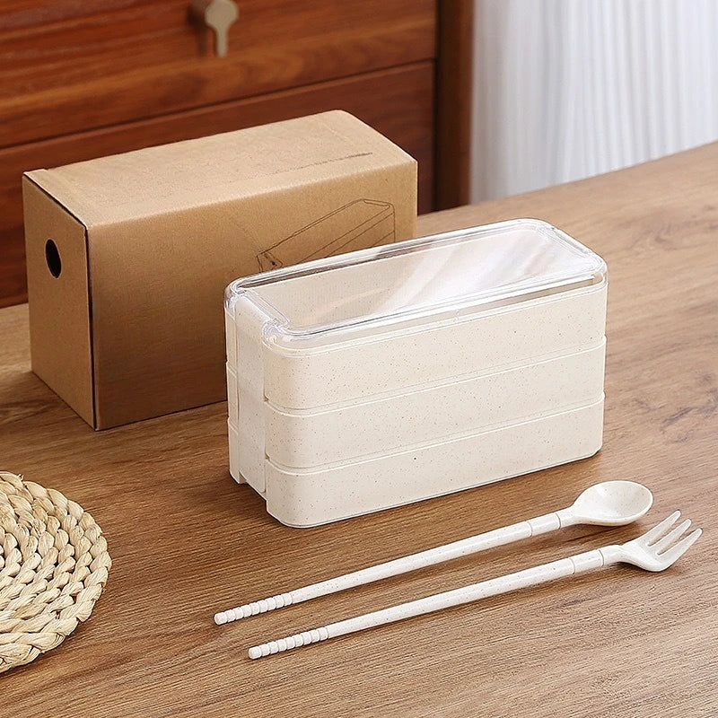 Three Layer Bento Box with Detachable Spoon and Fork, Suitable for Workers and Students, Lunch Box for The Back of School Season