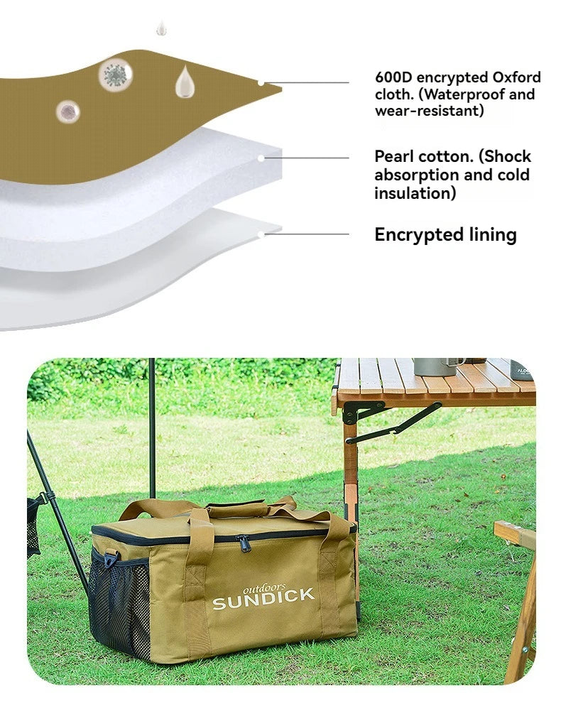 Outdoor cooking set - set of pots and gas tanks - shock-proof picnic bag - storage bag for camping utensils - ice bag - large ca