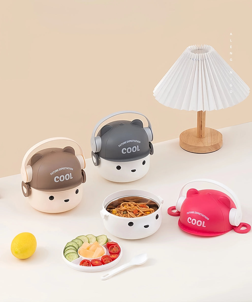 1000ml Cartoon Kids Bento Box For School Camping Students Cute Bear Lunch Box For Children Sandwich Fruit Food Storage Container