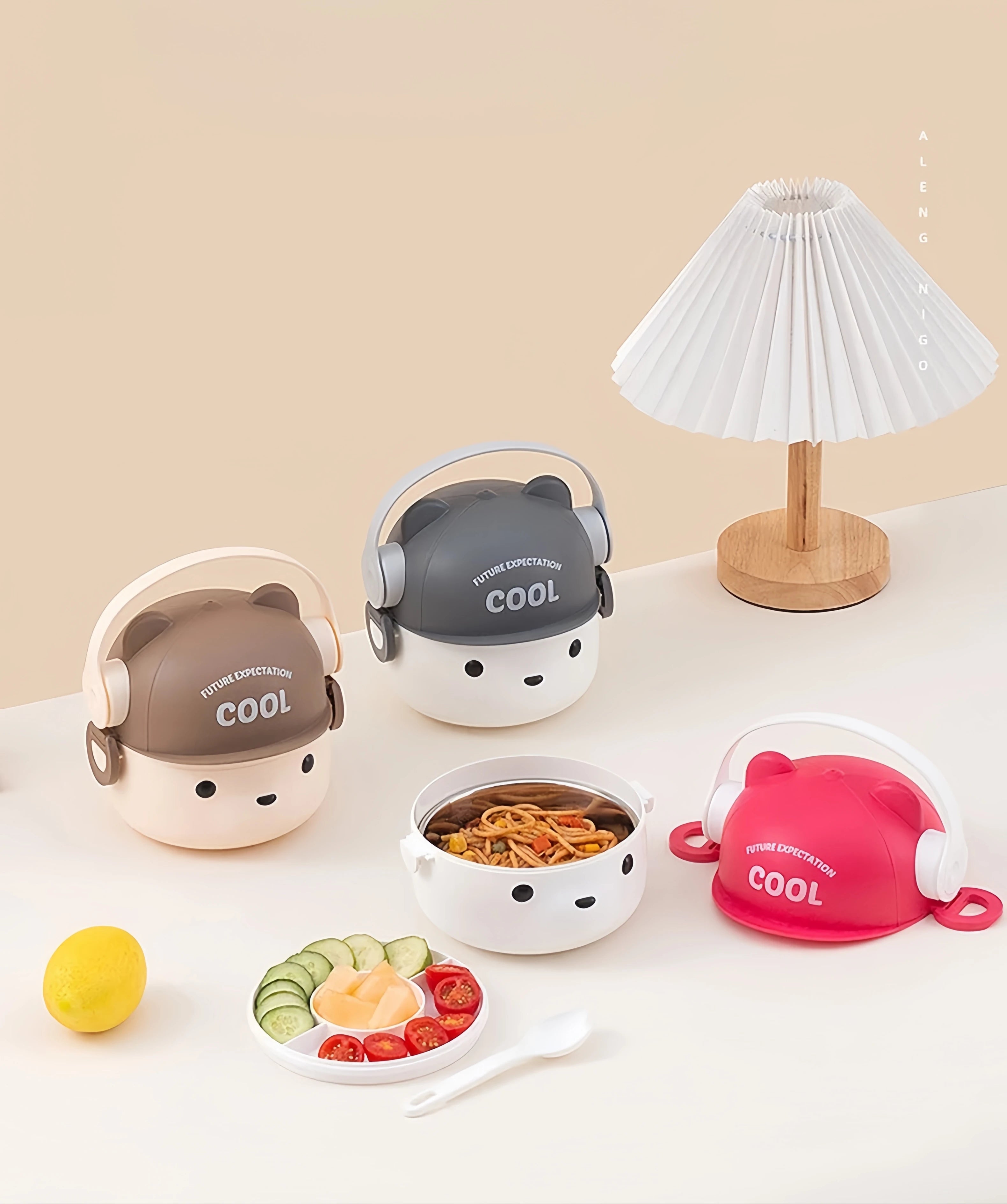 1000ml Cartoon Kids Bento Box For School Camping Students Cute Bear Lunch Box For Children Sandwich Fruit Food Storage Container