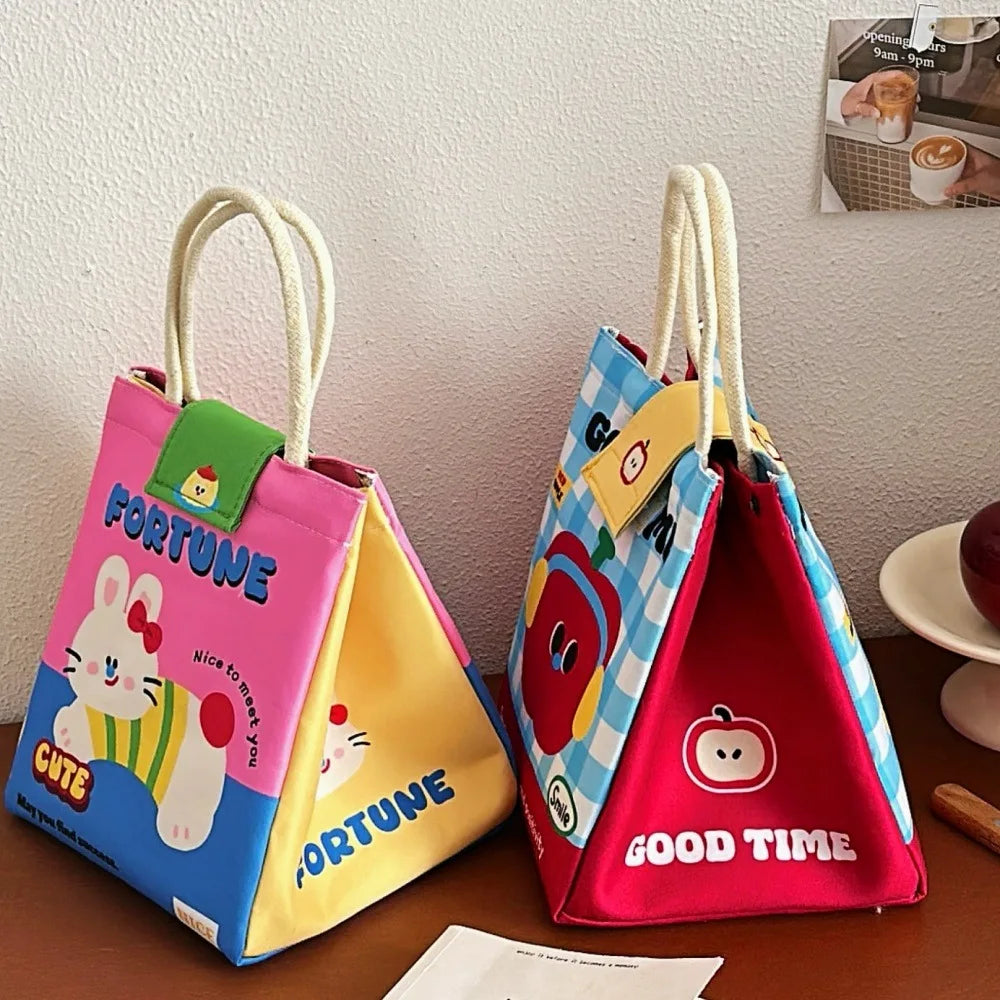 Cute Bento Bag For Office Workers Large Capacity Tote Bag Cartoon Insulated Fresh-Keeping Bag Student Lunch Box Bag