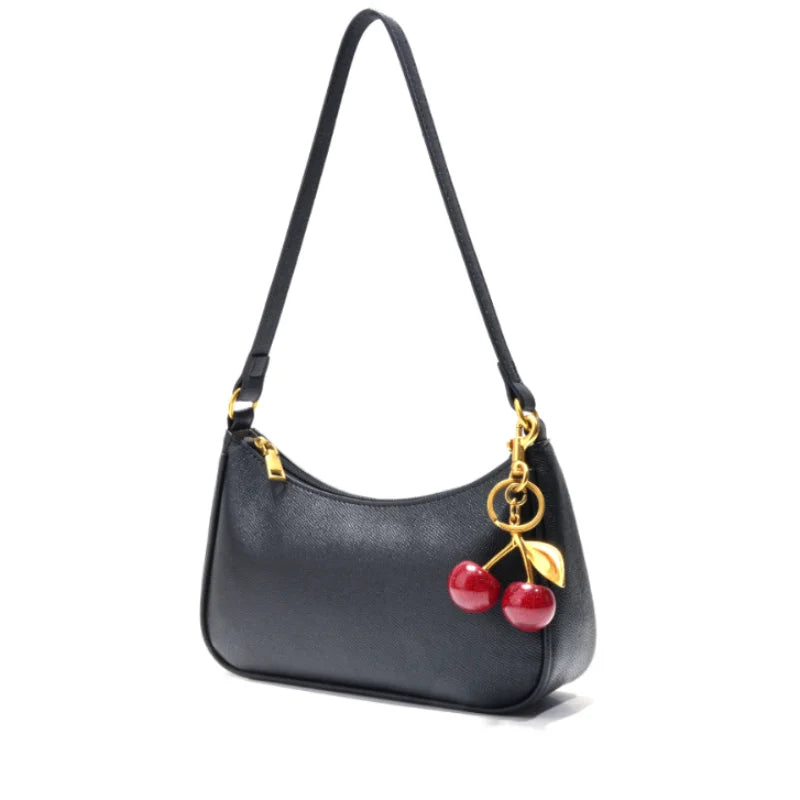 Brand Fashion Shoulder Bag, Ladies Luxury Designer Handbag, Delicate Zippered Casual Versatile Underarm Bag, With Cherry Pendant