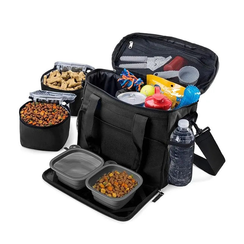 Dog Travel Bag-Dog Travel Kit for a Weekend Away Set Includes Pet Travel Bag Organizer for Accessories, Travel Food Container