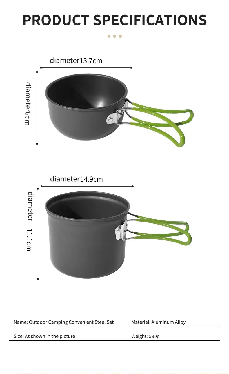 Outdoor camping cooking set kitchen supplies hard aluminum alloy material cookware set hiking and picnic equipment