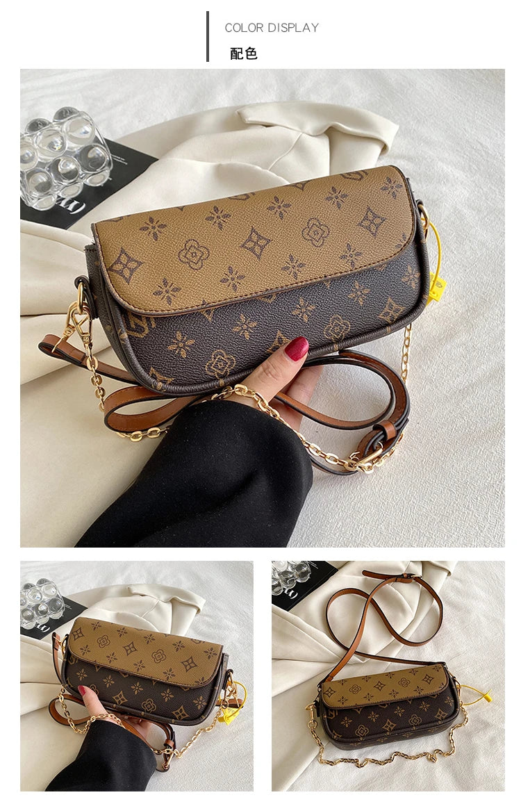 Fashionable retro printed small square bag; versatile single shoulder bag; crossbody bag under the arm.