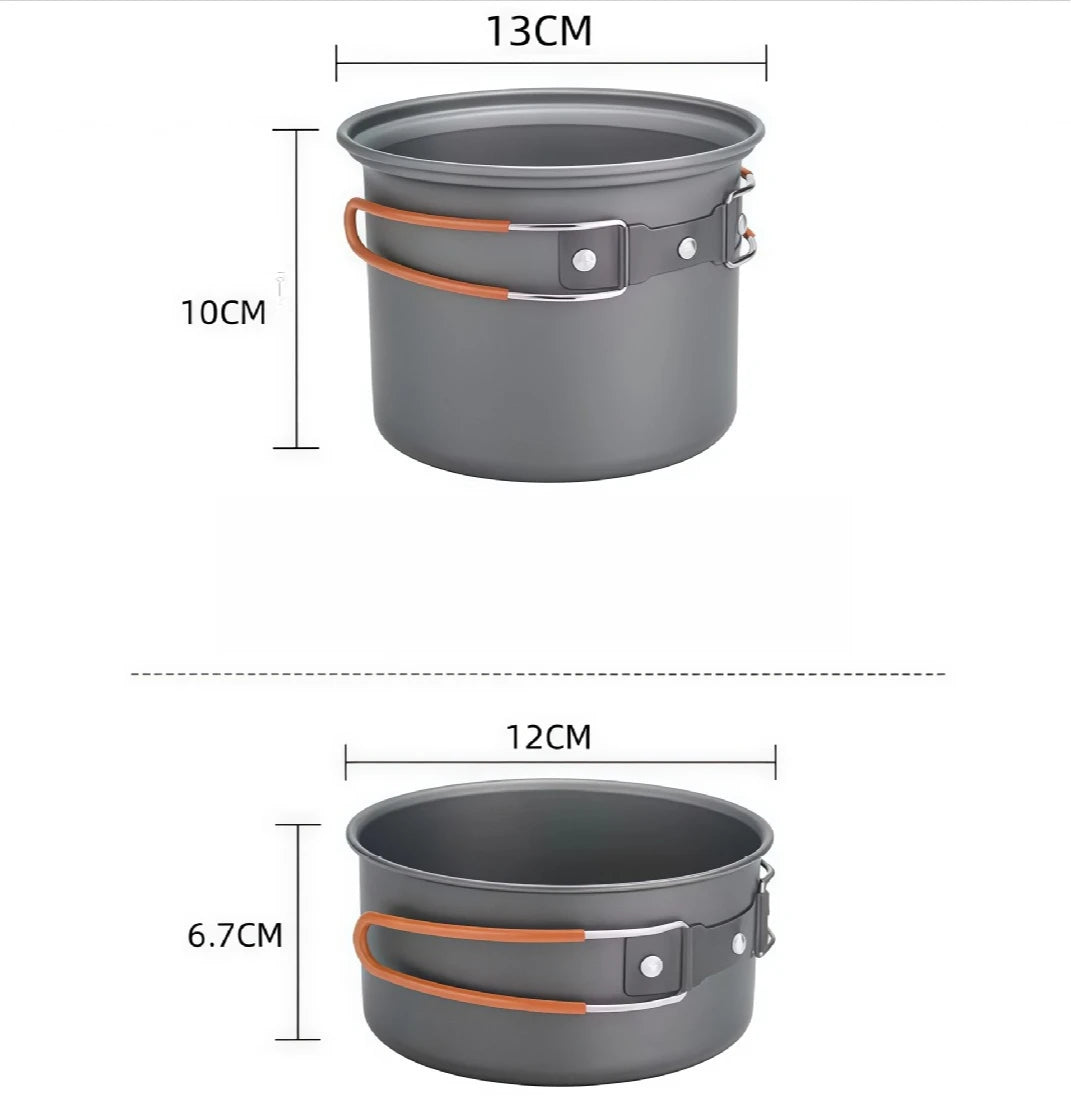 Outdoor Gray Durable Camping Pot Outdoor Cooking Gear Portable Cookware Hard Anodized Aluminum Ultralight Cookware Set