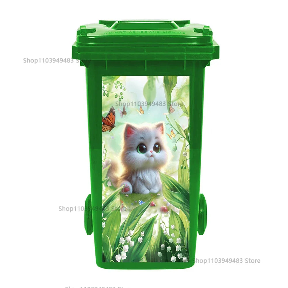 Cute Animal Outdoor Trash Can Decoration Self-adhesive Waterproof Stickers Litter Bins Renovation Cover Decal Garbage Bin Mural