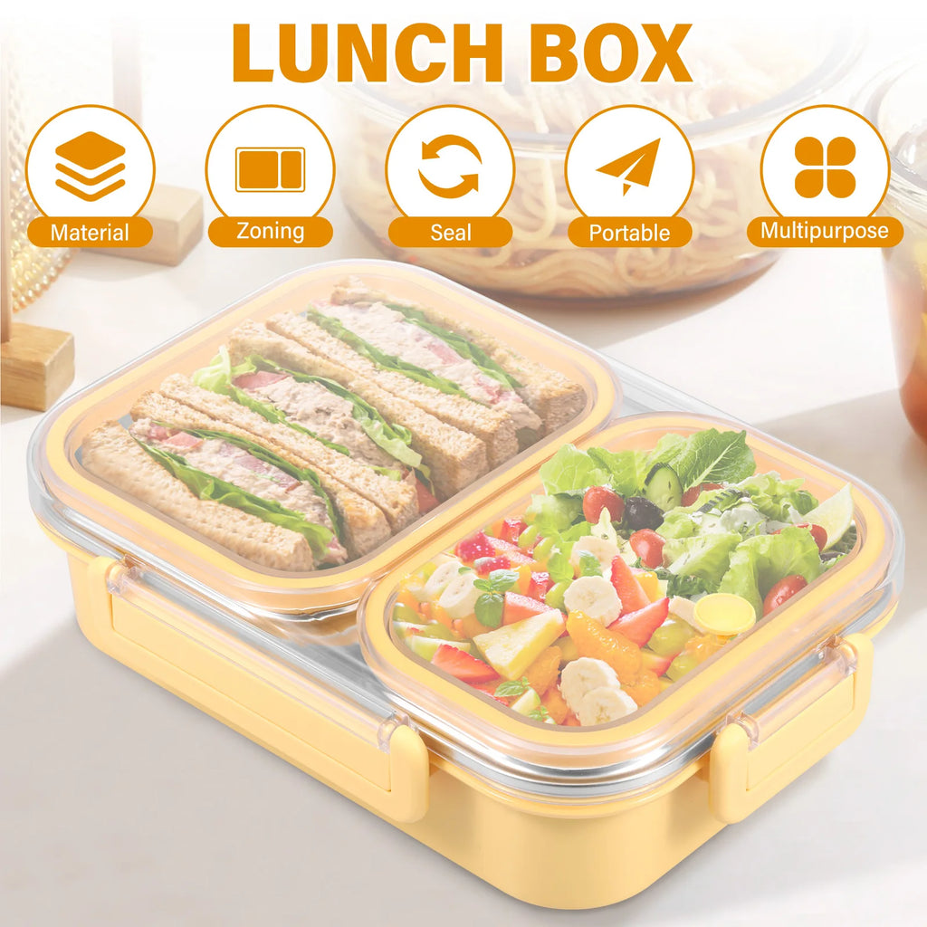 Bento Lunch Box Metal Food Box Kid Student High Capacity Microwae Food Storage Containers Portable Leakproof Office School Camp