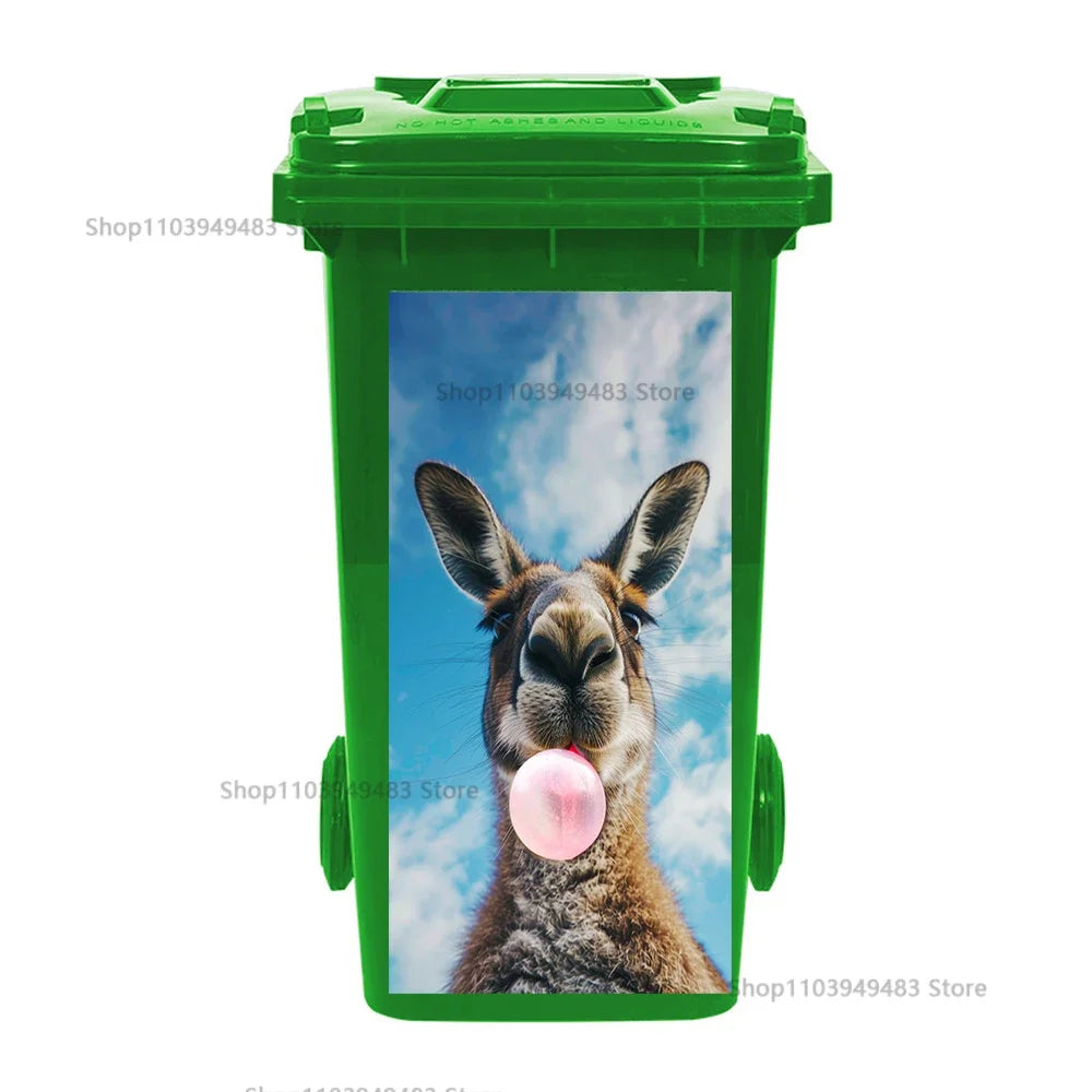 Cute Animal Outdoor Trash Can Decoration Self-adhesive Waterproof Stickers Litter Bins Renovation Cover Decal Garbage Bin Mural